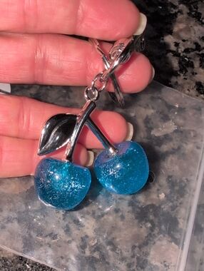 Blue Cherry Keychain Or Bag Charm  New Without Tags
